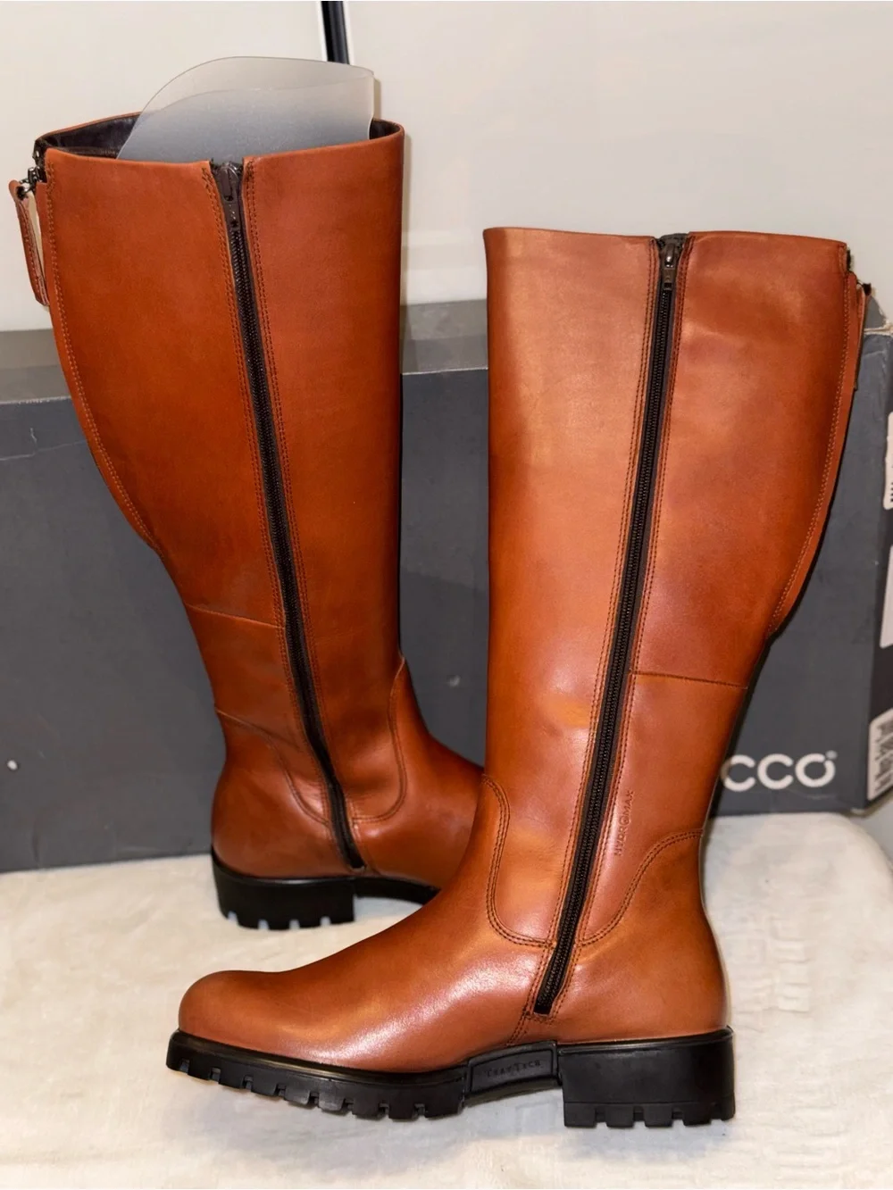 ECCO Tall Women’s Leather Riding Boots in Cognac
